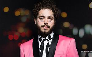 American rapper Post Malone promoting his song `Hollywood`s Bleeding`